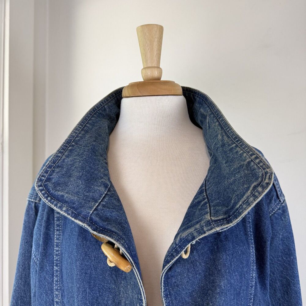 Vintage Denim Duffle Coat | USA Made, Wood Toggle 100% Cotton Jean Jacket - Picture 6 of 12